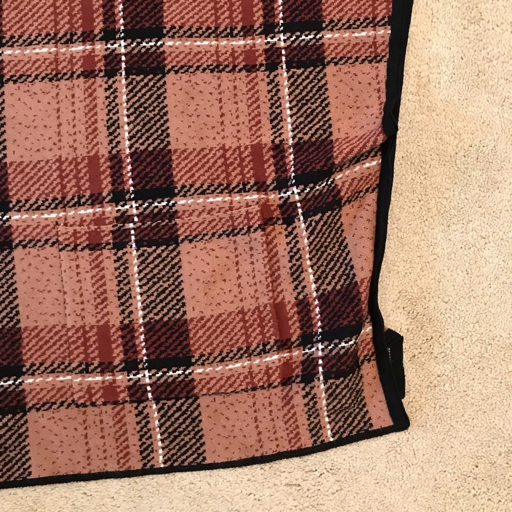Tahari Brown Plaid Sweater Poncho Zip Up Small Medium Heavyweight Knit Pockets - Picture 8 of 10